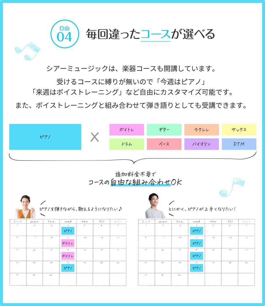 毎回違ったコースが選べる