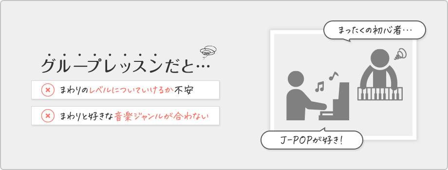 グループレッスンだと…まわりのレベルについていけるか不安、まわりと好きな音楽ジャンルが合わない