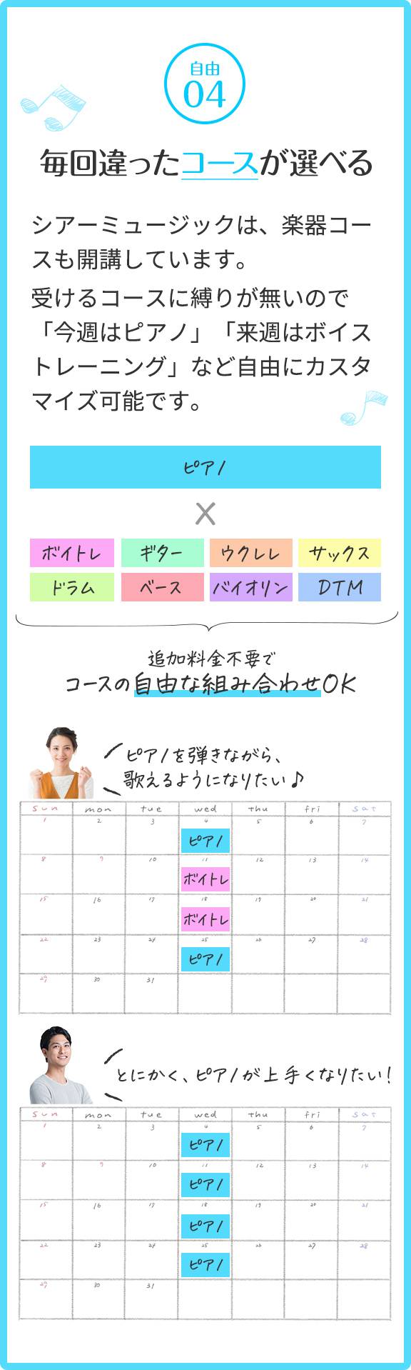 毎回違ったコースが選べる