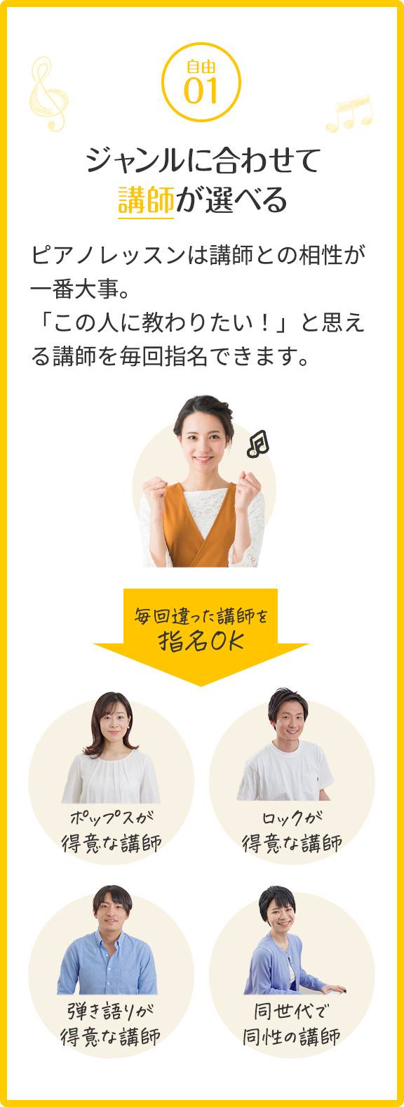 ジャンルに合わせて講師が選べる