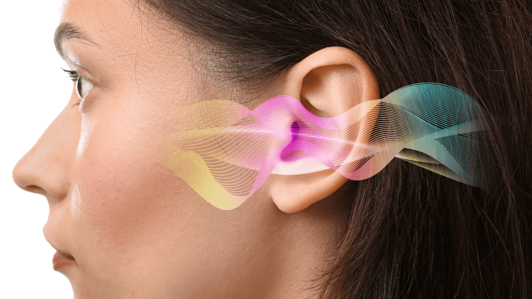 周波数のイメージ画像と横を向いている女性